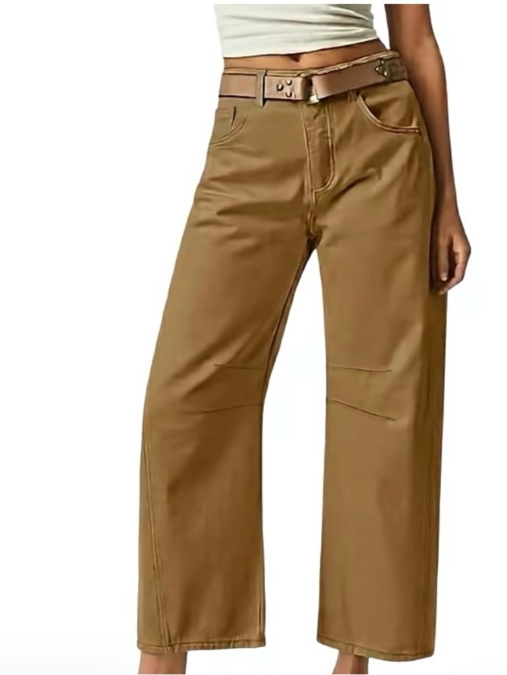 Flamingals Mid-waist Crop Baby Barrel pants, Mocha, Size Medium